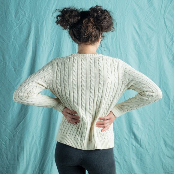 L.L. BEAN | Cream Cable Knit Cotton Sweater - Picture 3 of 3